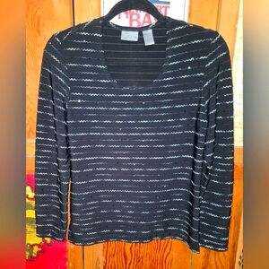 EUC Chico's Black and Silver Striped Top Long-sleeve